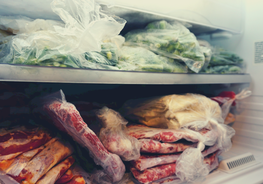 frozen meat in freezer