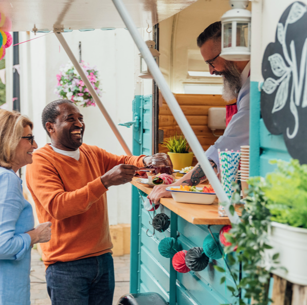 group of people at vegan restaurant 