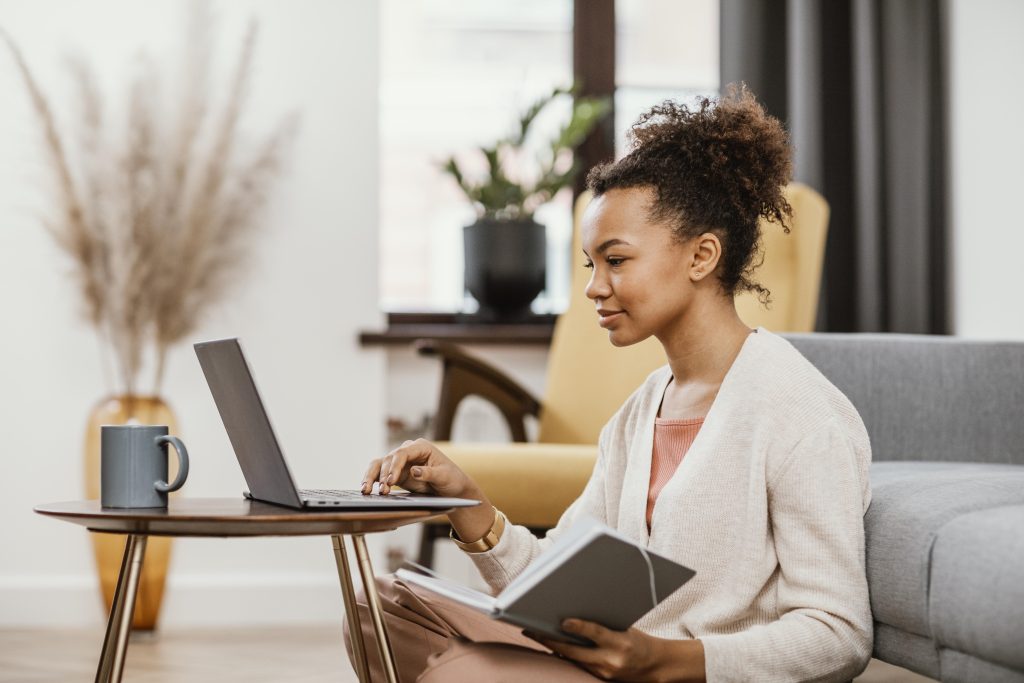 young woman at working from home
