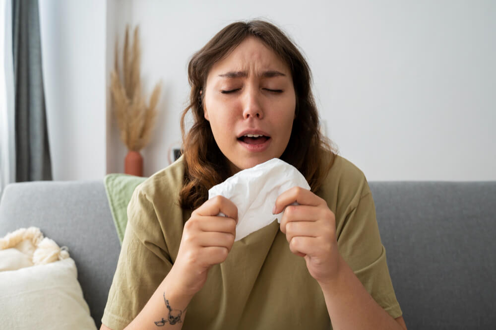 Woman suffering from mumps medium shot