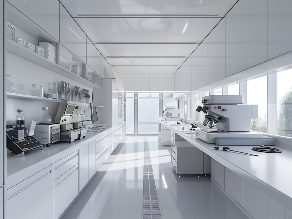 Bright modern medical laboratory with advanced diagnostic equipment